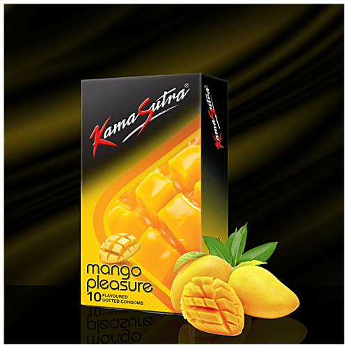 KamaSutra Flavoured Dotted Condom - Mango Pleasure, With Better Fit, 100 g (Pack Of 10) 