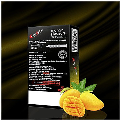 KamaSutra Flavoured Dotted Condom - Mango Pleasure, With Better Fit, 100 g (Pack Of 10) 