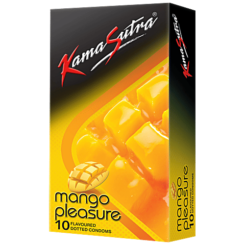 KamaSutra Flavoured Dotted Condom - Mango Pleasure, With Better Fit, 100 g (Pack Of 10) 