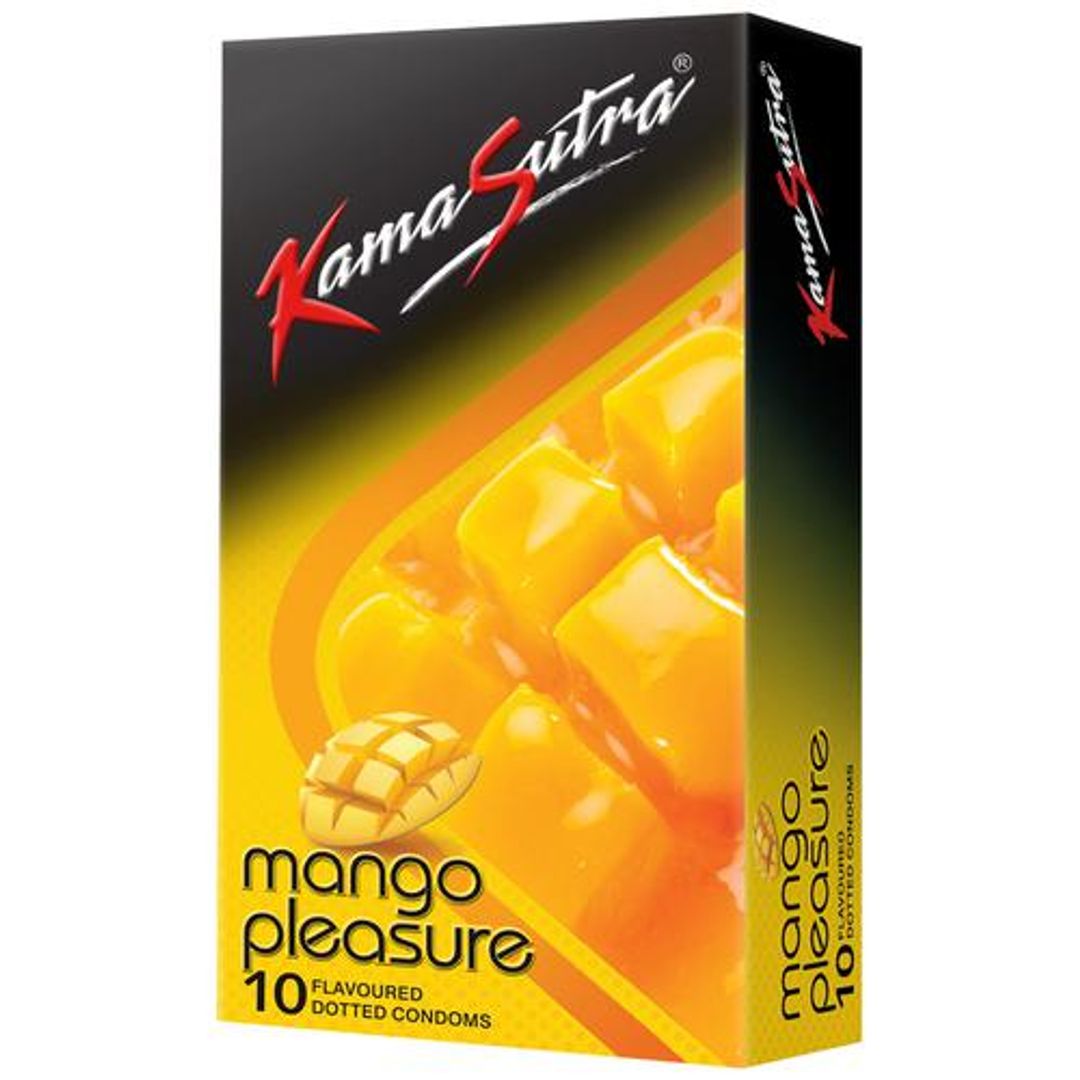 KamaSutra Flavoured Dotted Condom - Mango Pleasure, With Better Fit, 100 g (Pack Of 10)