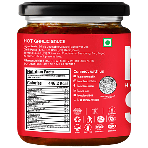 Moi Soi Hot Garlic Sauce - Used As Spread, Marinade, Dip & For Making Chinese, Asian, Thai & Stir Fry Dishes, Vegan, 175 g