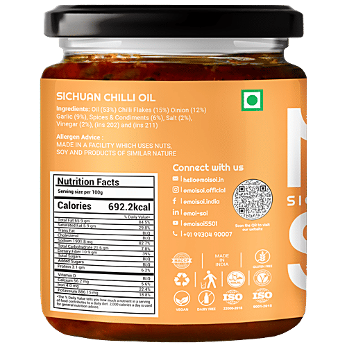 Moi Soi Sichuan Chilli Oil, 175 g Jar Used As Spread, Marinade, Dip & For Making Chinese, Asian, Thai & Stir Fry Dishes, Vegan