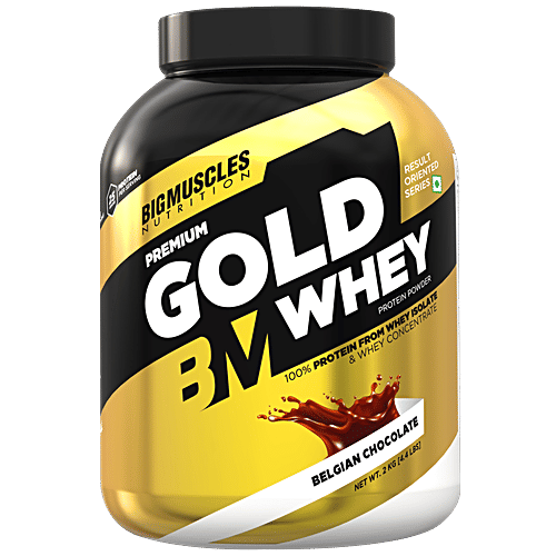 Bigmuscles Nutrition Premium Gold Whey Protein Isolate - Belgian Chocolate, 25g Protein Per Serve, 2 kg  