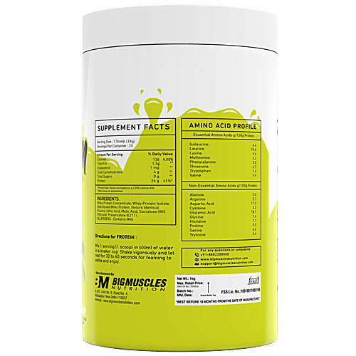 Bigmuscles Nutrition Frotein - Refreshing Hydrolysed Isolate Whey 26g Protein, Guava), 1 kg (30 Servings) 