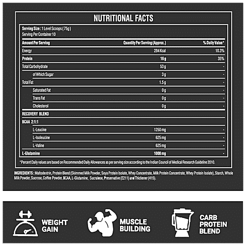 Bigmuscles Nutrition Real Mass Gainer - Cookie & Cream, For Muscle Growth, Recovery & Nutrition, 750 g  