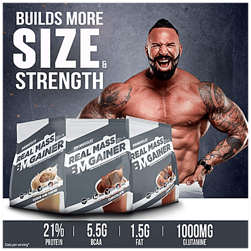 Bigmuscles Nutrition Real Mass Gainer - Cookie & Cream, For Muscle Growth, Recovery & Nutrition, 750 g  