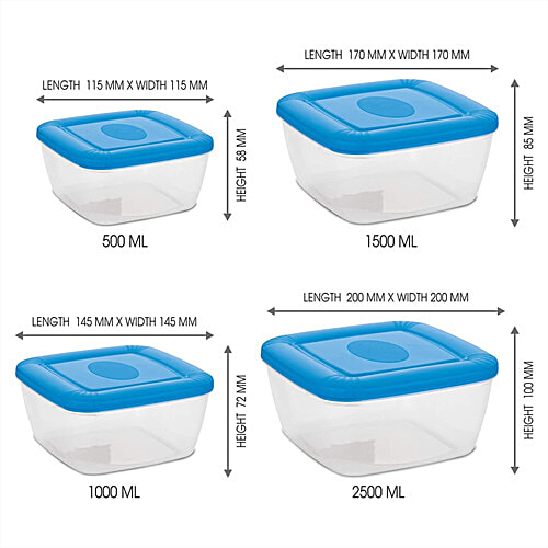 Asian Flora Dryfruit Plastic Dabba/Container Set - BPA-Free, Blue, 4 pcs  