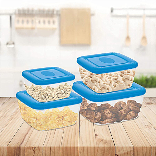Asian Flora Dryfruit Plastic Dabba/Container Set - BPA-Free, Blue, 4 pcs  