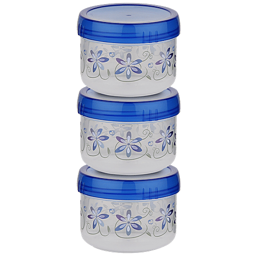 Asian Plastic Masala Storage Dabba/Containers Set - Turn & Lock, Multipurpose, Blue, 600 ml (Set of 3) 