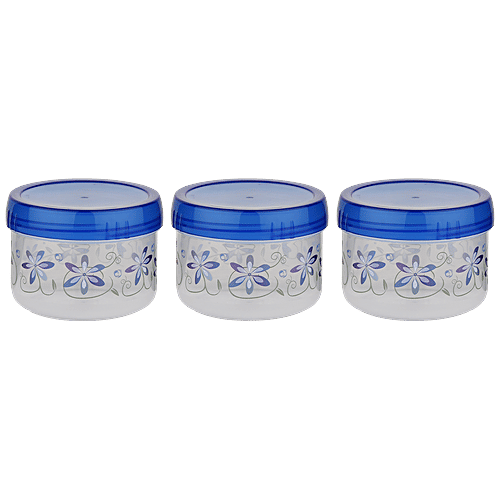 Asian Plastic Masala Storage Dabba/Containers Set - Turn & Lock, Multipurpose, Blue, 600 ml (Set of 3) 