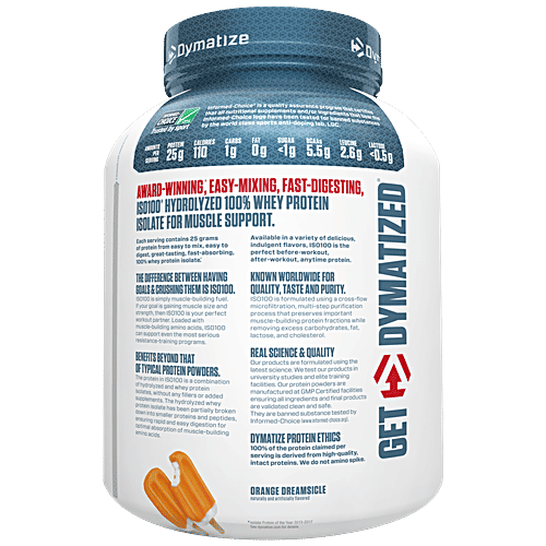 Dymatize Protein Powder - ISO 100 Hydrolyzed, Gluten-Free, Orange Dreamsicle, 2.3 kg  