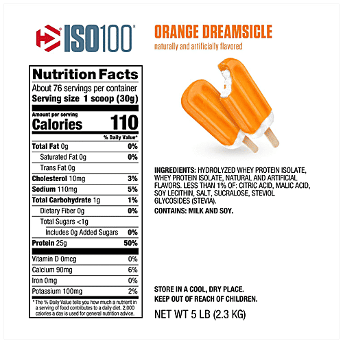 Dymatize Protein Powder - ISO 100 Hydrolyzed, Gluten-Free, Orange Dreamsicle, 2.3 kg  