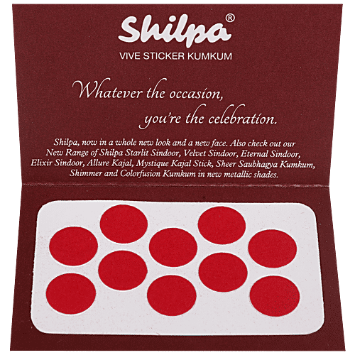 Shilpa Vive Sticker Kumkum - Size 2, Red, 1 pc (Pack of 15) Dermatologically Tested