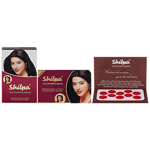 Shilpa Vive Sticker Kumkum - Size 2, Red, 1 pc (Pack of 15) Dermatologically Tested