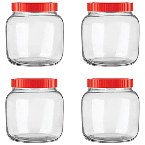 Buy Glass Ideas Glass Jar With Red Lid Airtight, Multipurpose Online