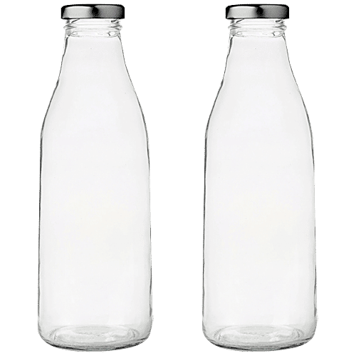 Glass Ideas  Glass Bottle  with Metal Lid, 950 ml each (Set of 2) 