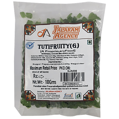 Jalaram Tutti Fruity Candies Fruit - For Topping, Substitute For Fresh Fruit, Green, 100 g  