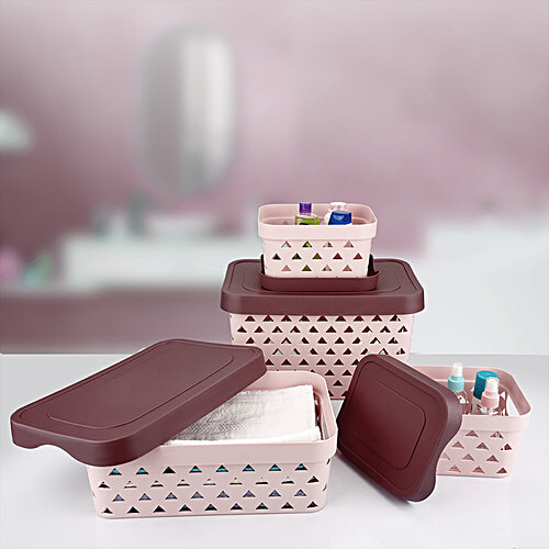 Asian Multistar Fruit /Kitchen Storage Basket - Multipurpose, Durable, Pastel Pink, 4 pcs  