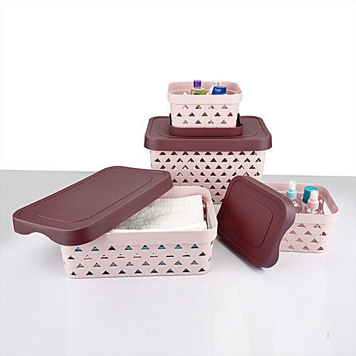 Asian Multistar Fruit /Kitchen Storage Basket - Multipurpose, Durable, Pastel Pink, 4 pcs  