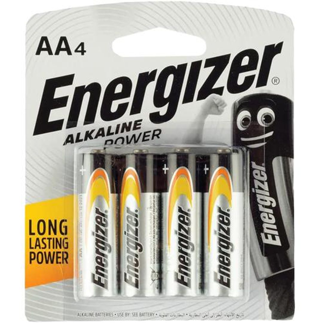 Energizer Alkaline Power Battery - AA, 1.5 V, Mercury-Free, 4 pcs Blister Pack