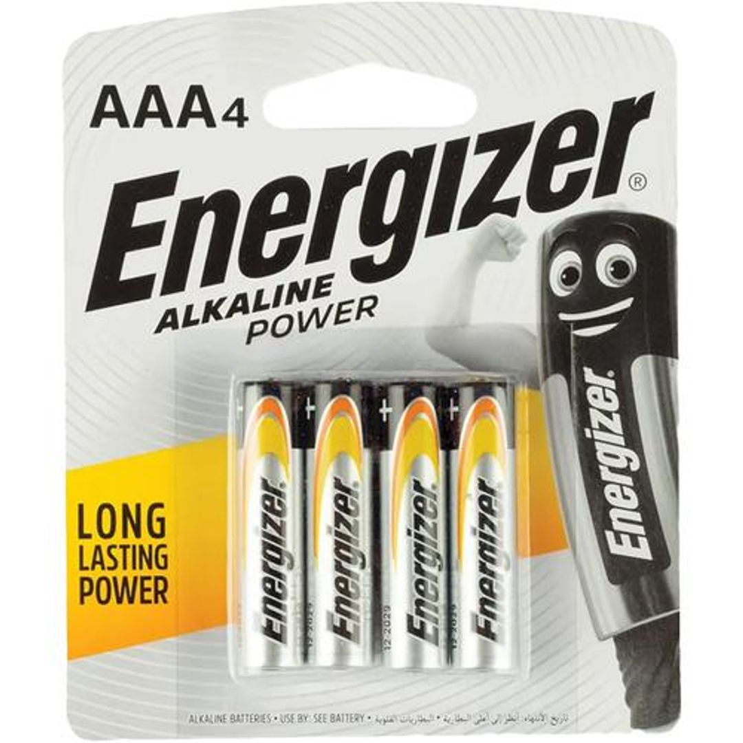 Energizer Alkaline Power Battery - AAA, 1.5 V, Mercury-Free, 4 pcs Blister Pack