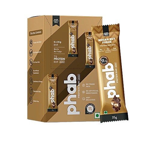 Phab Mini Protein Bar - Low Sugar, Gluten-free, Mocha Nut Fudge, 35 g (Pack of 6) 