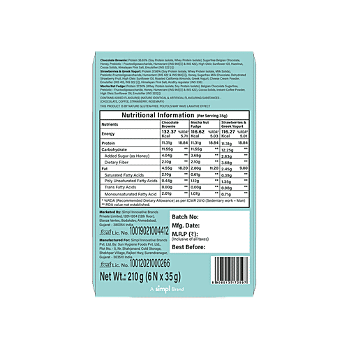 Phab Mini Protein Bar - Low Sugar, Gluten-free, Assorted Flavours, 35 g (Pack of 6)