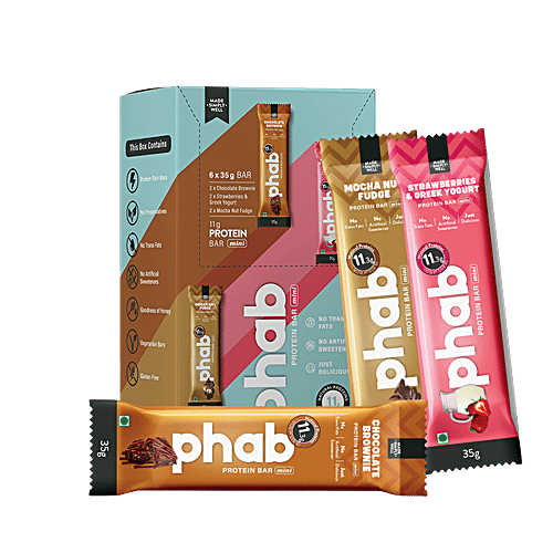 Phab Mini Protein Bar - Low Sugar, Gluten-free, Assorted Flavours, 35 g (Pack of 6)