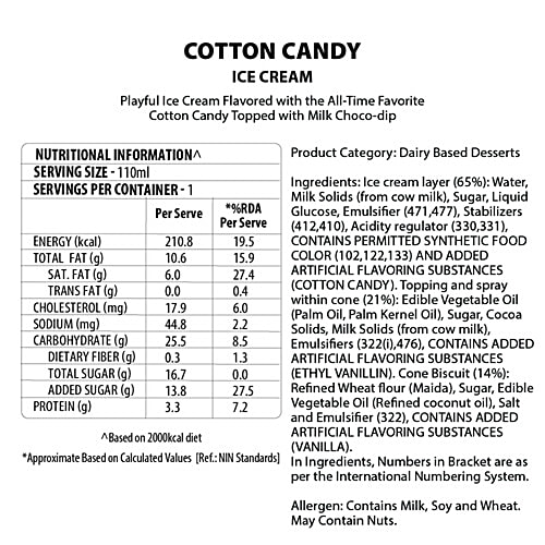 Baskin Robbins Cotton Candy Cone Ice Cream, 110 ml