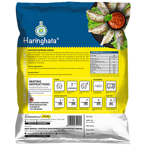 Haringhata Momos Momos - Chicken Supreme, Ready To Steam/ Fry, 240 g  