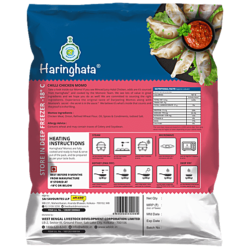 Haringhata Momos Momos - Chilli Chicken, Ready To Steam/ Fry, 240 g  