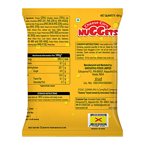 Sumeru Ready To Fry - Cheese Corn Nuggets, 450 g
