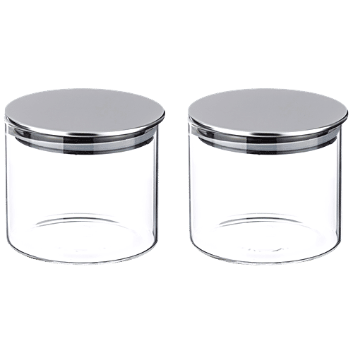 Sanjeev Kapoor Jar/Container With Metal Lid -  Borosilicate Glass, 2 pcs  