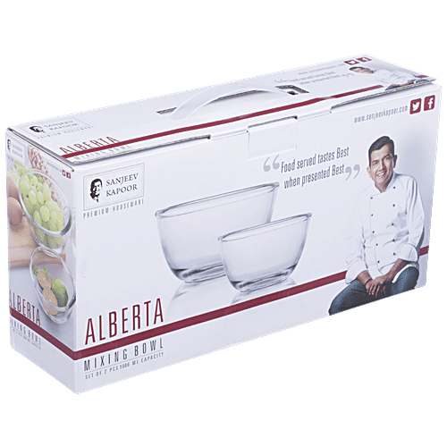 Sanjeev Kapoor Borosilicate Mixing/Serving Bowl - Dishwasher Safe, 2 pcs