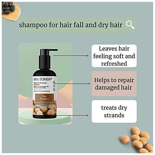 Nina Dorada Soy Protein Shampoo With DHT Blocker - Itchy Scalp, Repairs Hair Damage, Curly & Frizzy Hair, 300 ml