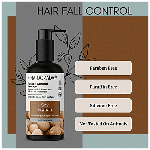 Nina Dorada Soy Protein Shampoo With DHT Blocker - Itchy Scalp, Repairs Hair Damage, Curly & Frizzy Hair, 300 ml