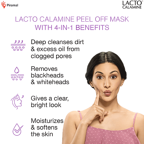 Lacto Calamine Peel Off Mask With Activated Charcoal & Vitamin E - Deep Pore Cleansing, 120 g  
