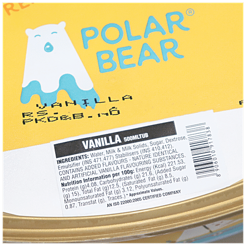 Polar Bear Ice Cream - Vanilla, 500 ml Tub 