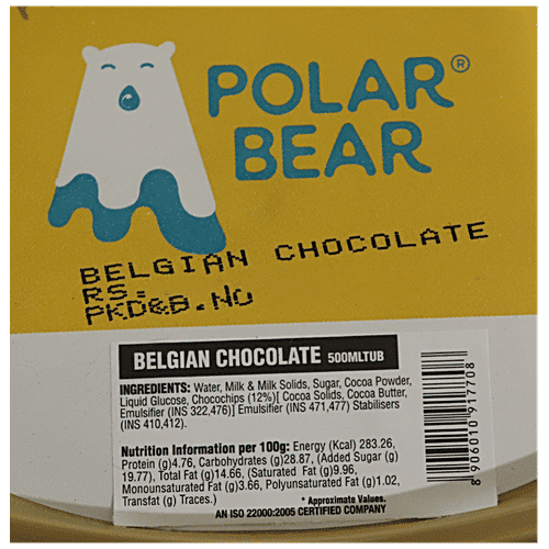 Polar Bear Ice Cream - Belgium Chocolate, 500ml Tub 