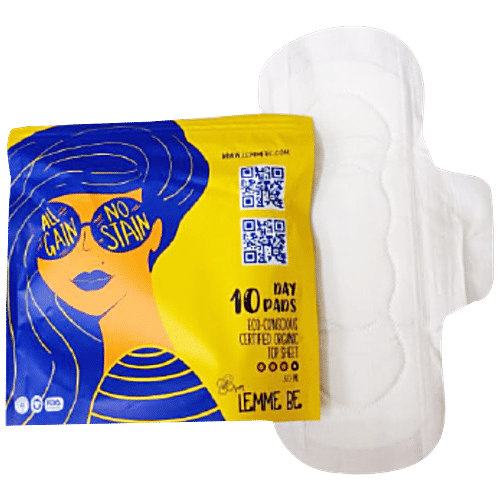 Lemme Be Heavy Flow Day Pads - 100% Cotton, Certified Biodegradable, 10 pcs Box