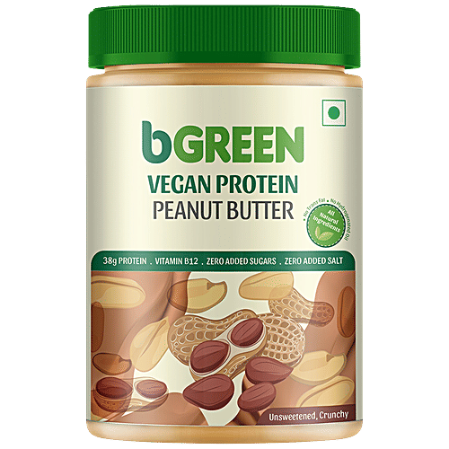 bGREEN bGREEN by HealthKart Vegan Protein Peanut Butter, 38 g Protein, Unsweetened, Crunchy, 750 g, 750 g