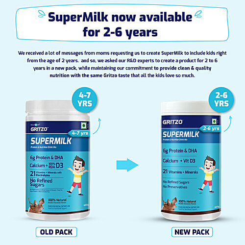 Gritzo Supermilk For 2-6 Yrs Protein & Nutrition Drink Mix - Double Chocolate, 400 g  