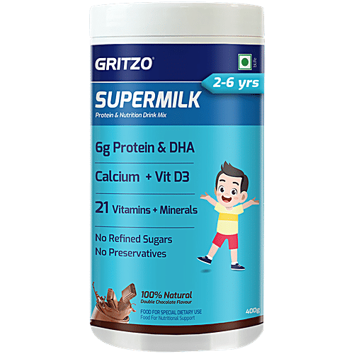 Gritzo Supermilk For 2-6 Yrs Protein & Nutrition Drink Mix - Double Chocolate, 400 g  
