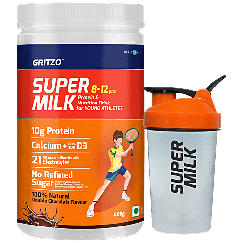 Gritzo SuperMilk - Protein & Nutrition Drink For Kids, 8-12 Years, Chocolate Flavour, 400 g