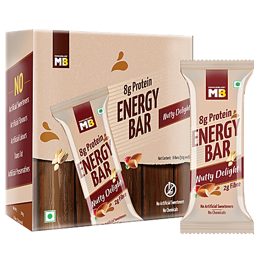 MuscleBlaze Energy Bar - 8g Protein, No Chemicals, Nutty Delight, 50 g (Pack of 6)