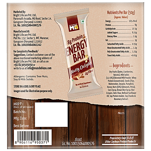 Buy Muscleblaze Energy Bar 8g Protein, No Chemicals, Nutty Delight Online at Best Price of Rs