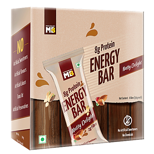 MuscleBlaze Energy Bar - 8g Protein, No Chemicals, Nutty Delight, 50 g (Pack of 6)