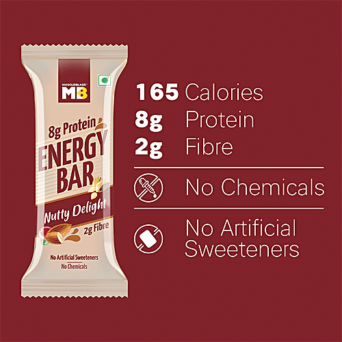 MuscleBlaze Energy Bar - 8g Protein, No Chemicals, Nutty Delight, 50 g (Pack of 6)