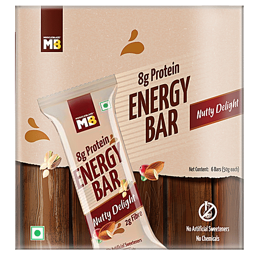MuscleBlaze Energy Bar - 8g Protein, No Chemicals, Nutty Delight, 50 g (Pack of 6)