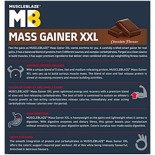 MuscleBlaze Mass Gainer XXL - 82.5g Protein, Chocolate Flavour, 1 kg  